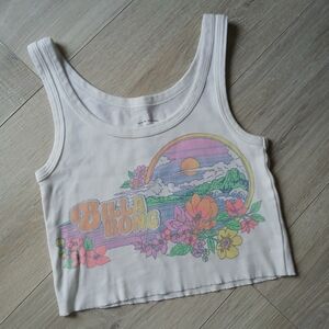 Pacsun Billabong size S white rainbow tropical retro beach tank crop top